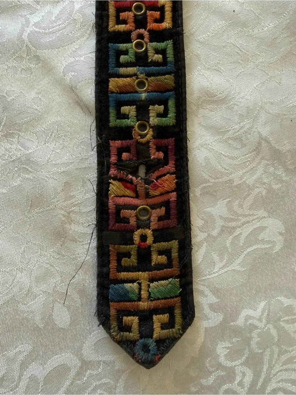 Embroidered Multicolor Belt with Brass Buckle